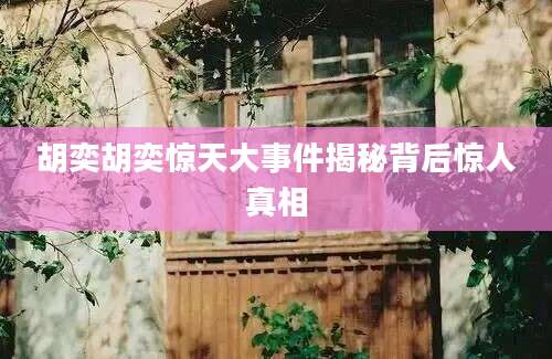 胡奕胡奕惊天大事件揭秘背后惊人真相
