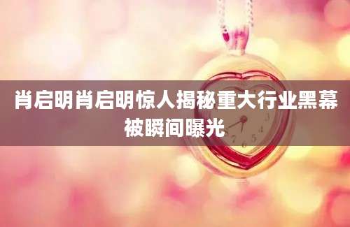肖启明肖启明惊人揭秘重大行业黑幕被瞬间曝光