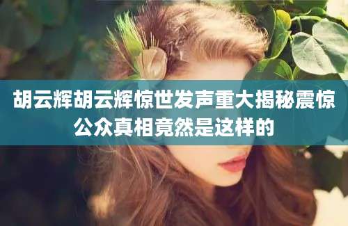胡云辉胡云辉惊世发声重大揭秘震惊公众真相竟然是这样的