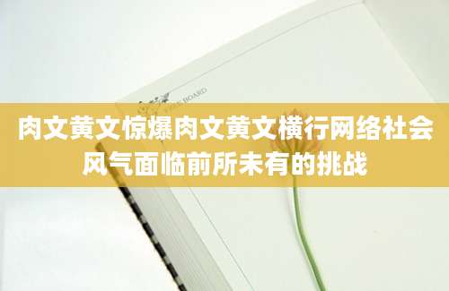 肉文黄文惊爆肉文黄文横行网络社会风气面临前所未有的挑战
