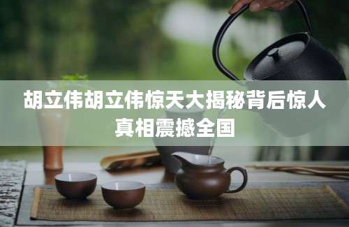 胡立伟胡立伟惊天大揭秘背后惊人真相震撼全国