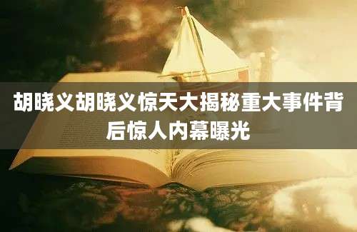 胡晓义胡晓义惊天大揭秘重大事件背后惊人内幕曝光