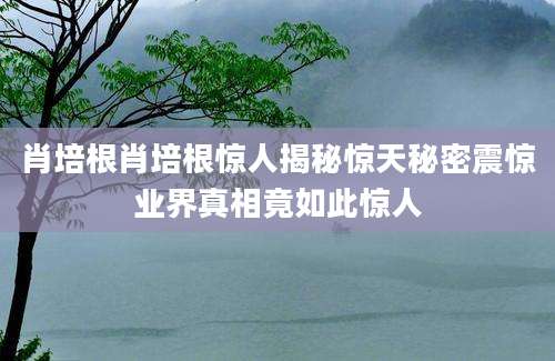 肖培根肖培根惊人揭秘惊天秘密震惊业界真相竟如此惊人