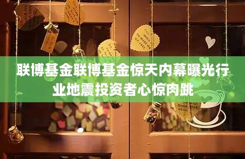 联博基金联博基金惊天内幕曝光行业地震投资者心惊肉跳