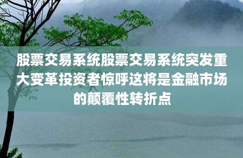 股票交易系统股票交易系统突发重大变革投资者惊呼这将是金融市场的颠覆性转折点