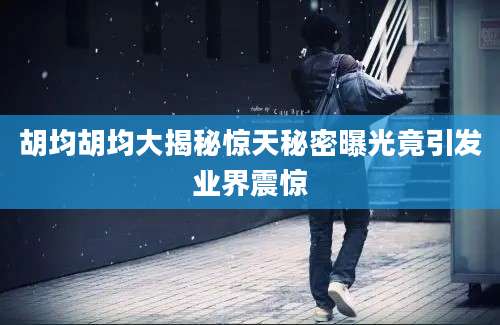胡均胡均大揭秘惊天秘密曝光竟引发业界震惊