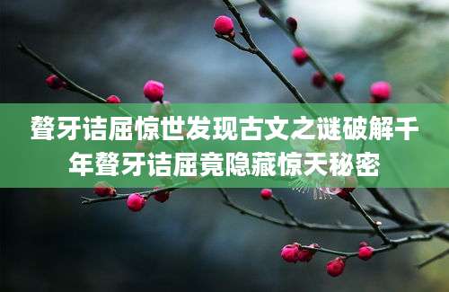聱牙诘屈惊世发现古文之谜破解千年聱牙诘屈竟隐藏惊天秘密