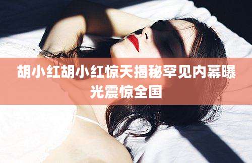 胡小红胡小红惊天揭秘罕见内幕曝光震惊全国